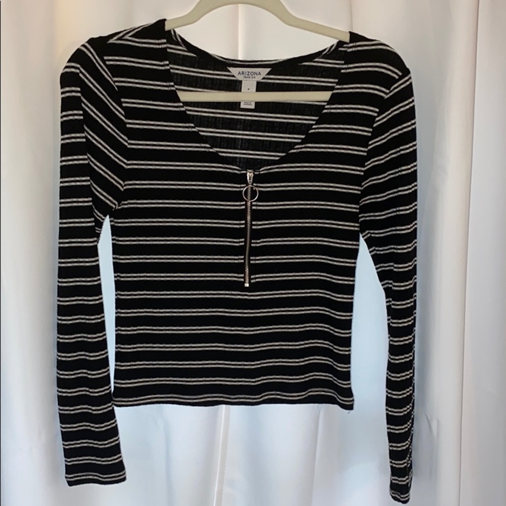 Black and White Striped Long Sleeve Shirt